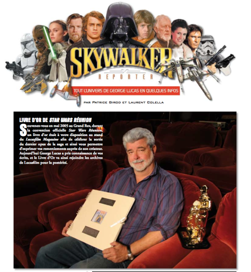 George Lucas dans la salle de projection de la "Main House" du Skywalker Ranch avec le "Livre d'Or" de la Convention Officielle Star Wars Reunion (2005). Photo © Lucasfilm Ltd.